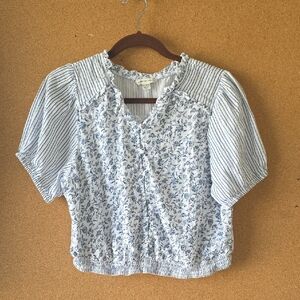 American Eagle Floral Stripe Peplum Crop Top XL Cottagecore Y2K Indie Soft Girl